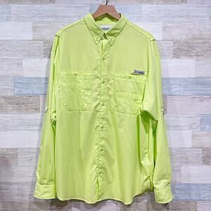 Columbia PFG Tamiami II Long Sleeve Fishing Shirt Neon Green FM7253 Mens XL